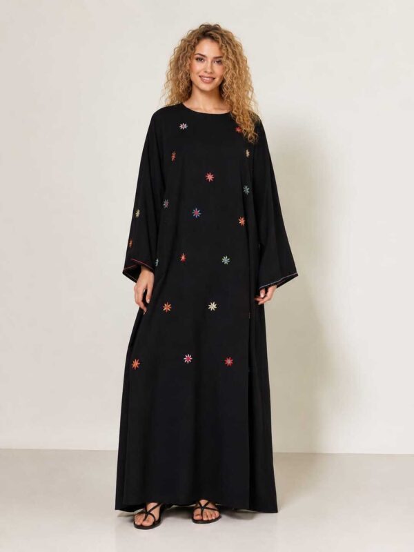 Hand-Embroidered Black Cotton abbaya – St. Catherine Artisan Work | Free Size up to 3XL