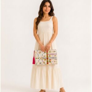 Off white Hand-Embroidered Siwa Clutch – Authentic Egyptian Heritage