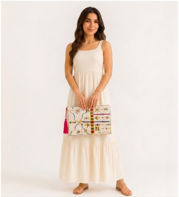 Off white Hand-Embroidered Siwa Clutch – Authentic Egyptian Heritage