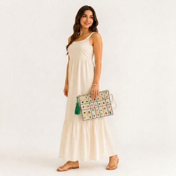 Off white Hand-Embroidered Siwa Clutch – Authentic Egyptian Heritage